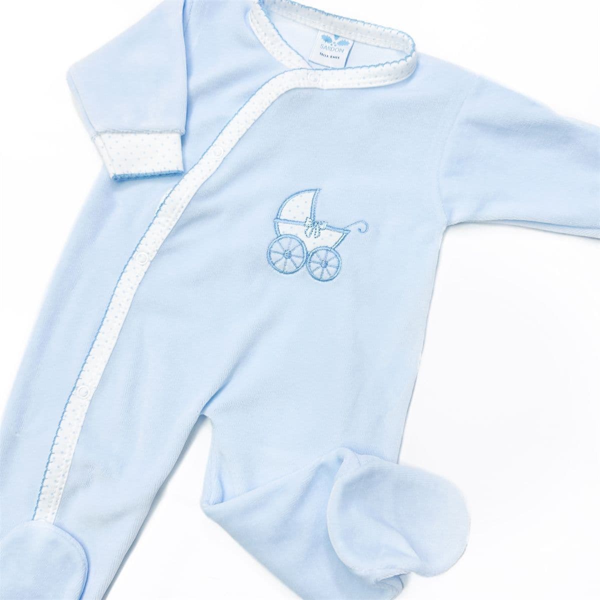 SARDON Baby Boy Blue Cotton Velour Carriage Bodysuit