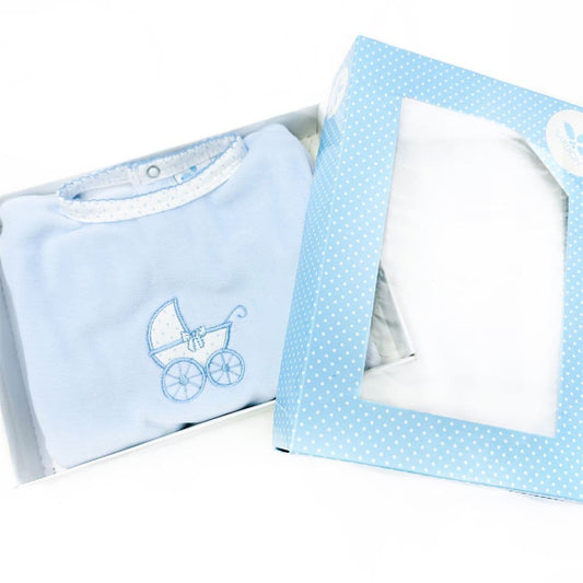 SARDON Baby Boy Blue Cotton Velour Carriage Pram Suit 2 Piece