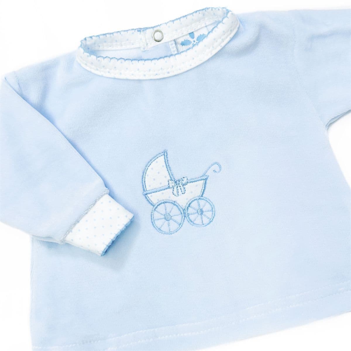 SARDON Baby Boy Blue Cotton Velour Carriage Pram Suit 2 Piece