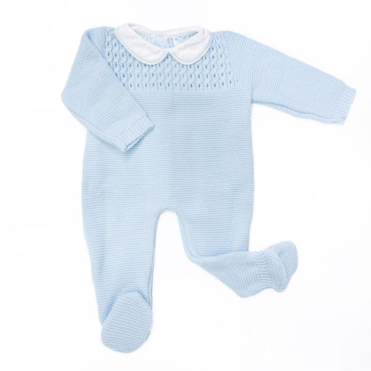 SARDON Baby Boy Blue Knitted Pram Suit Onesie
