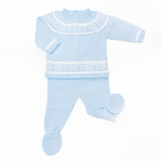 SARDON Baby Boy Blue Snow Flake Knit Pram Suit 2 Piece