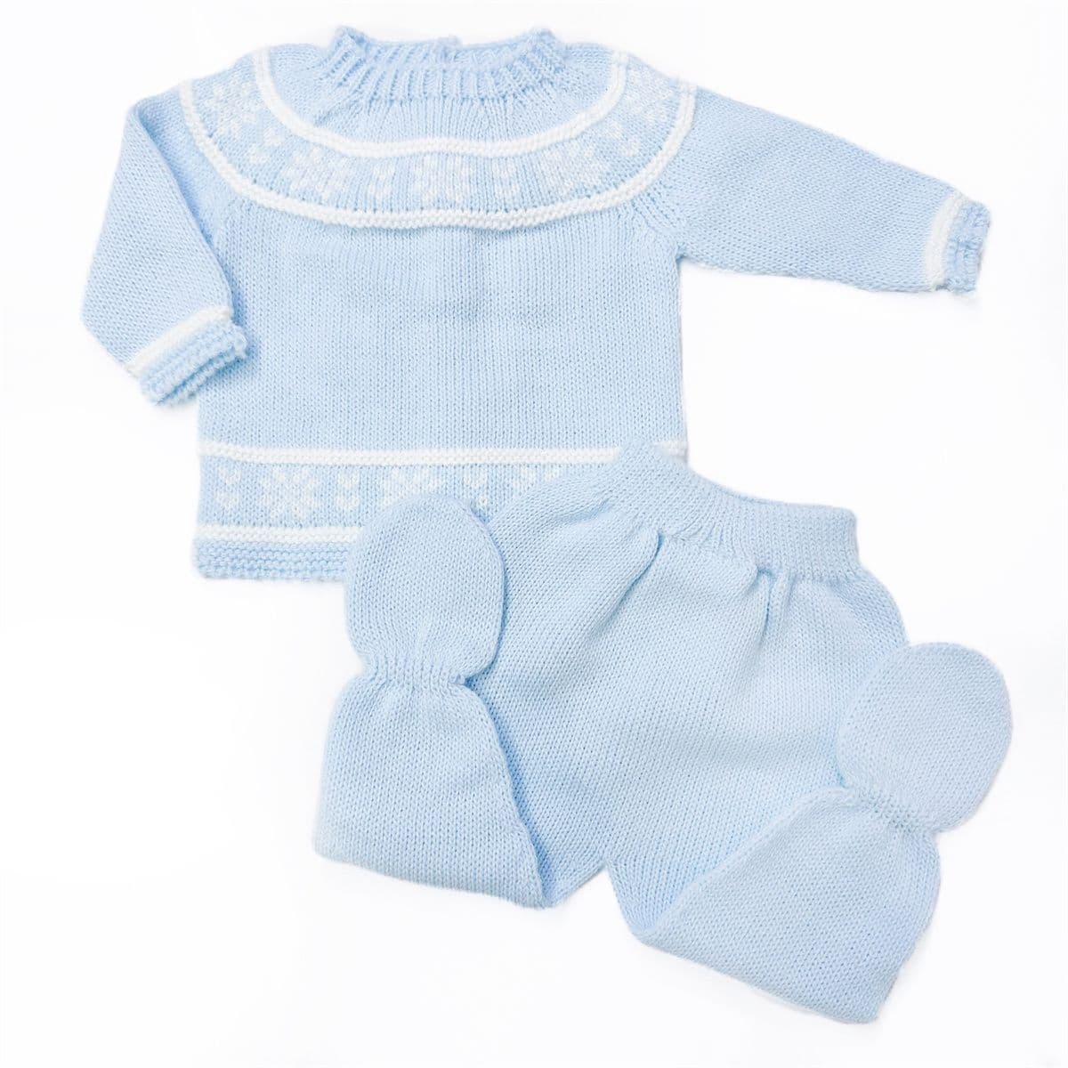 SARDON Baby Boy Blue Snow Flake Knit Pram Suit 2 Piece