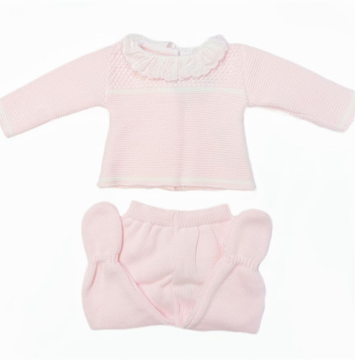 SARDON Baby Girl Light Pink Knitted Collar Pram Suit