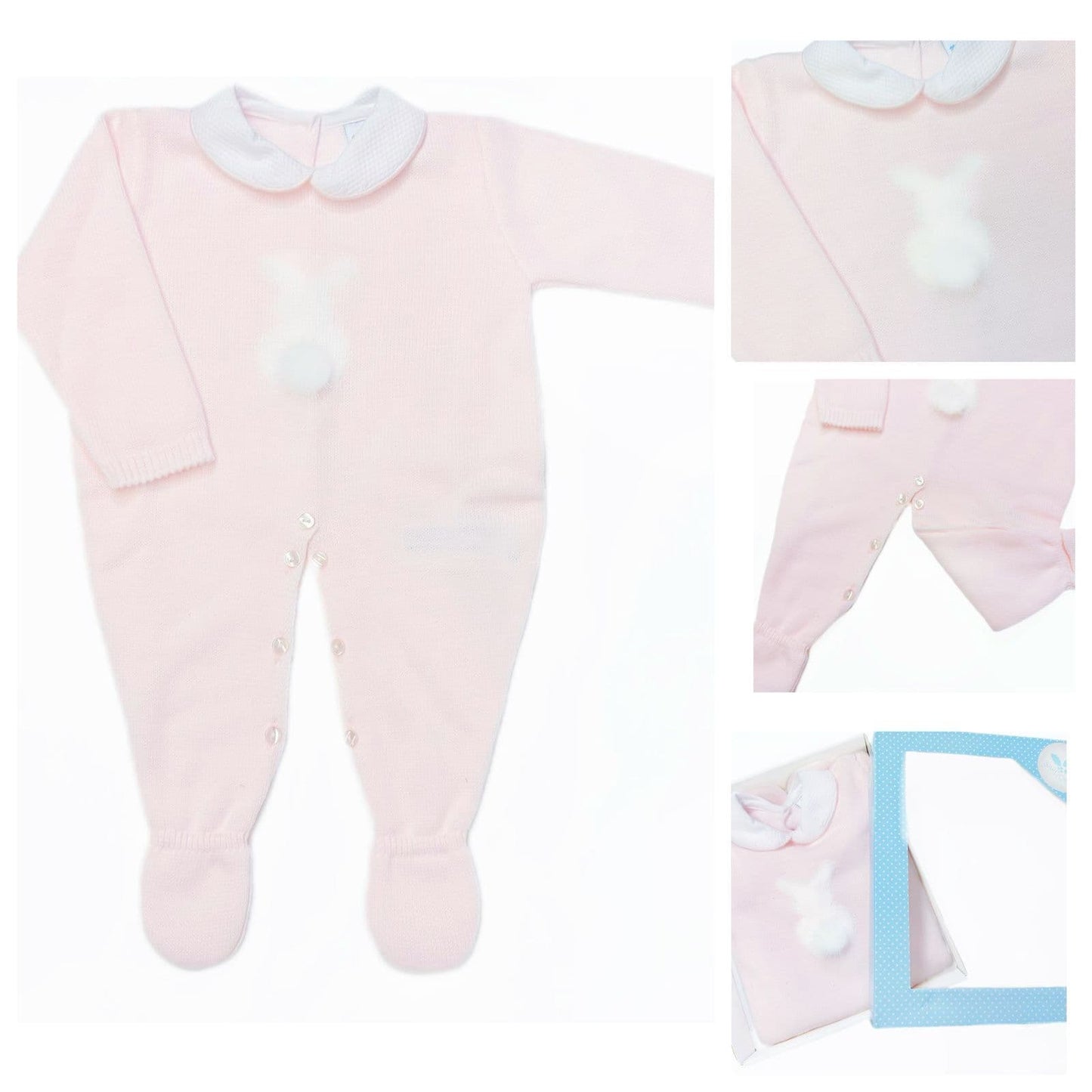 SARDON Baby Girl Pink Knitted Bunny Pom Bodysuit