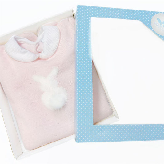 SARDON Baby Girl Pink Knitted Bunny Pom Bodysuit