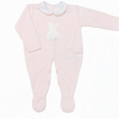 SARDON Baby Girl Pink Knitted Bunny Pom Bodysuit