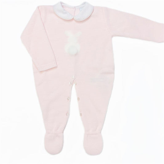 SARDON Baby Girl Pink Knitted Bunny Pom Bodysuit