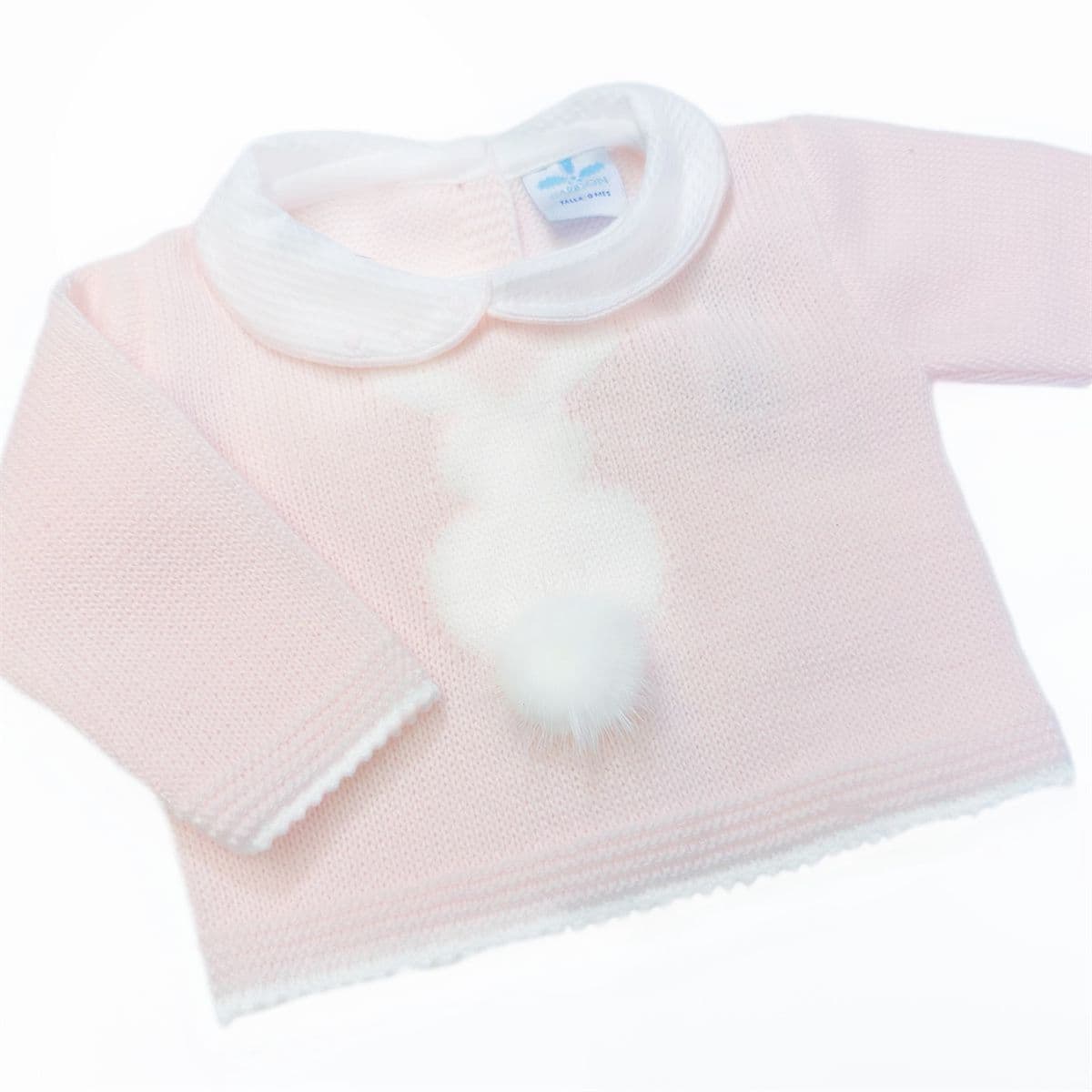 SARDON Baby Girl Pink Knitted Bunny Pom Pram Suit