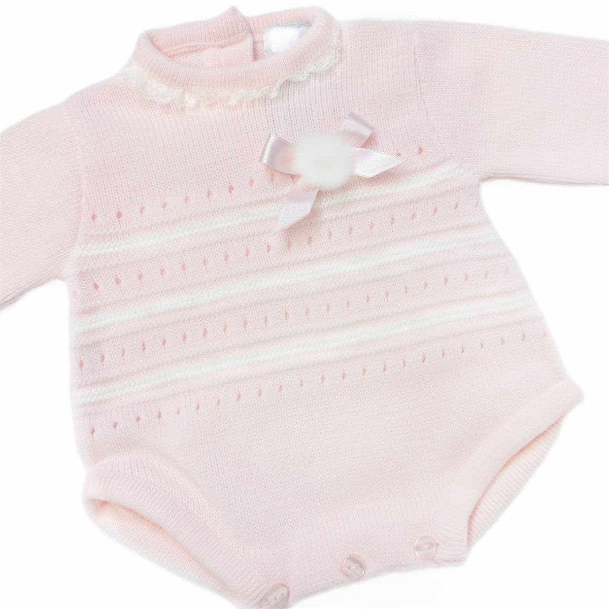 SARDON Baby Girl Pink Knitted Pom Pram Romper