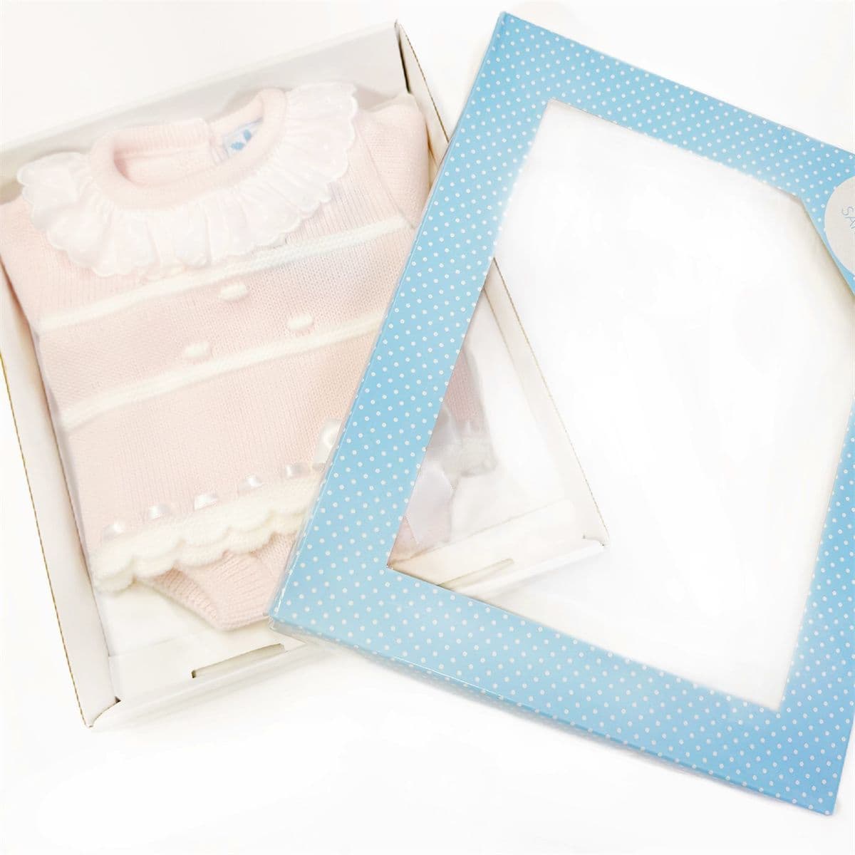 SARDON Baby Girl Pink Knitted Pram Suit with Pants