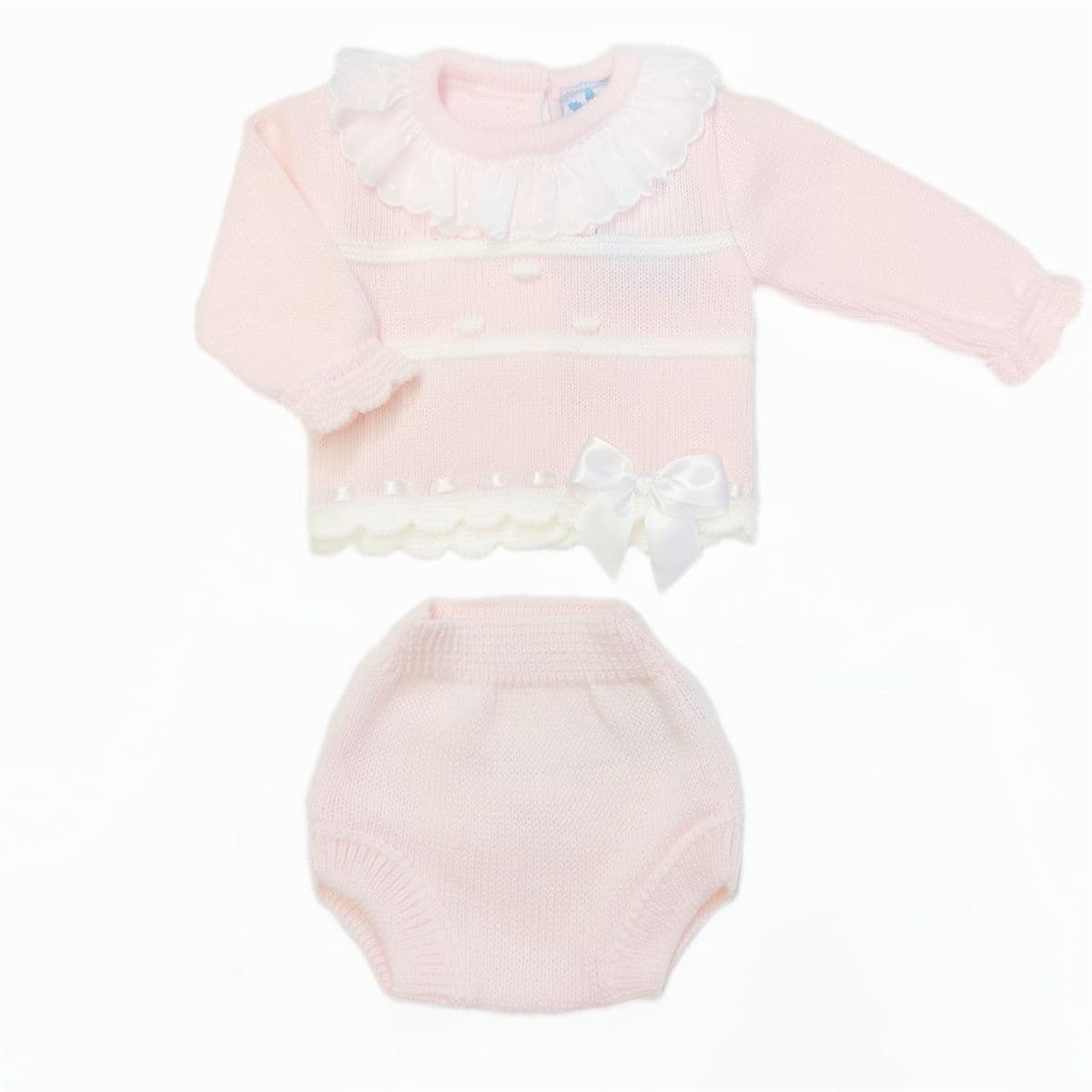 SARDON Baby Girl Pink Knitted Pram Suit with Pants