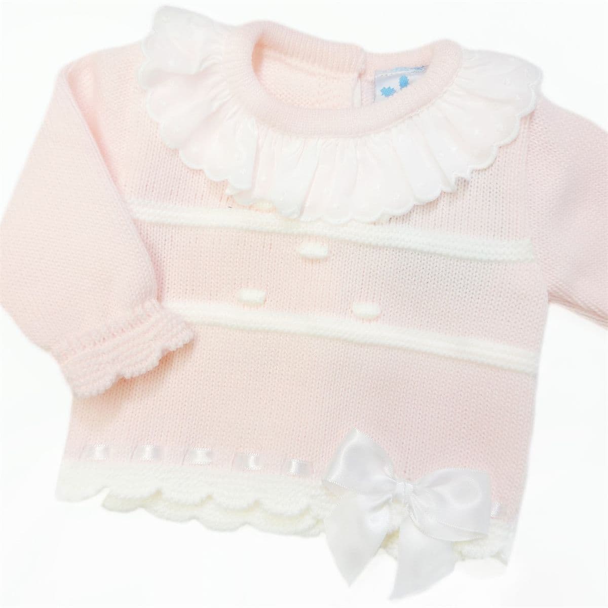 SARDON Baby Girl Pink Knitted Pram Suit with Pants
