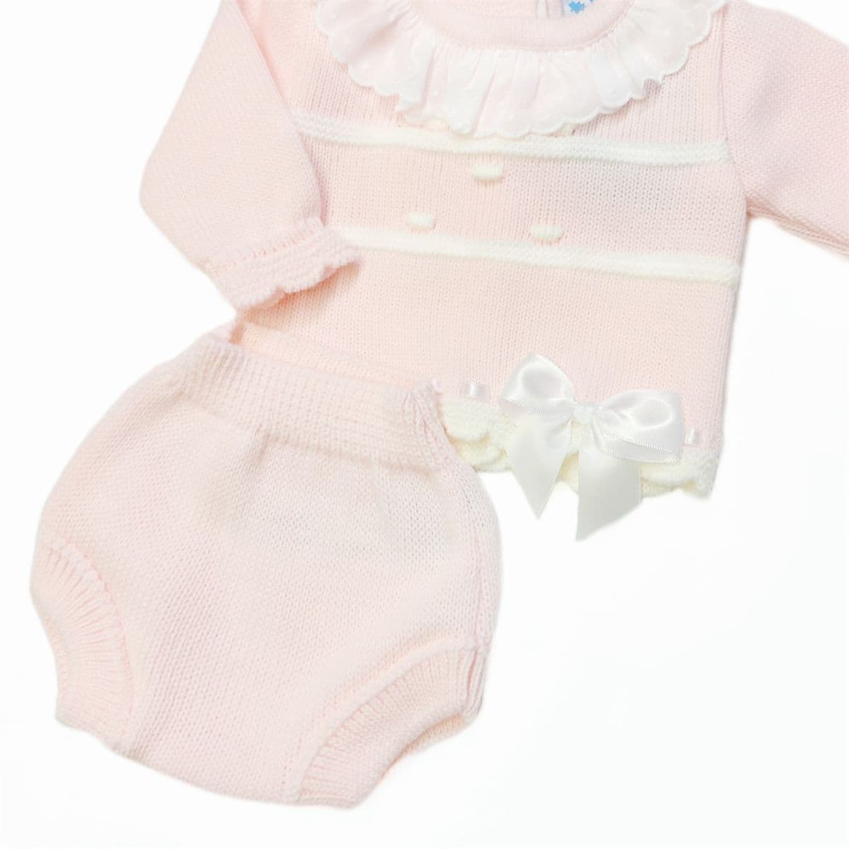 SARDON Baby Girl Pink Knitted Pram Suit with Pants