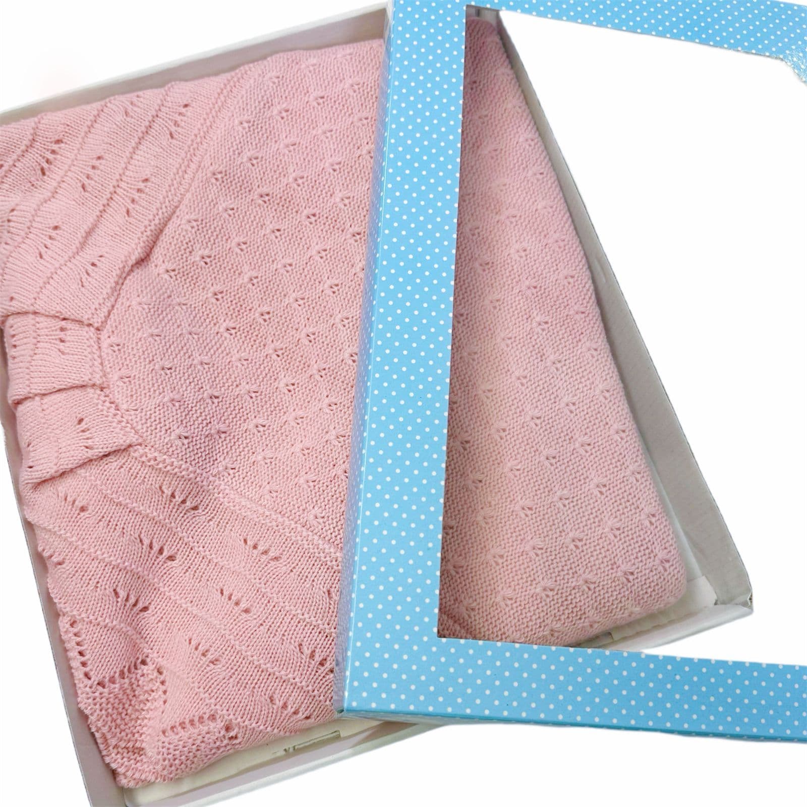 Sardon Baby Girls Spanish Dusty Pink Knitted Shawl with Fur Pom
