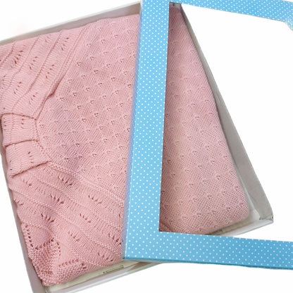 Sardon Baby Girls Spanish Dusty Pink Knitted Shawl with Fur Pom