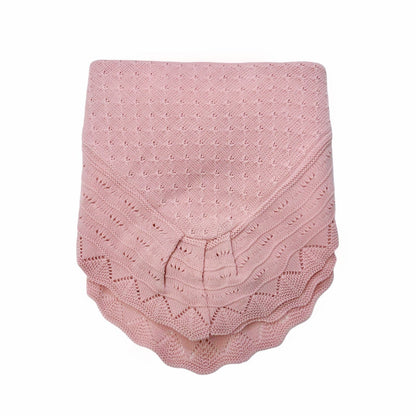 Sardon Baby Girls Spanish Dusty Pink Knitted Shawl with Fur Pom