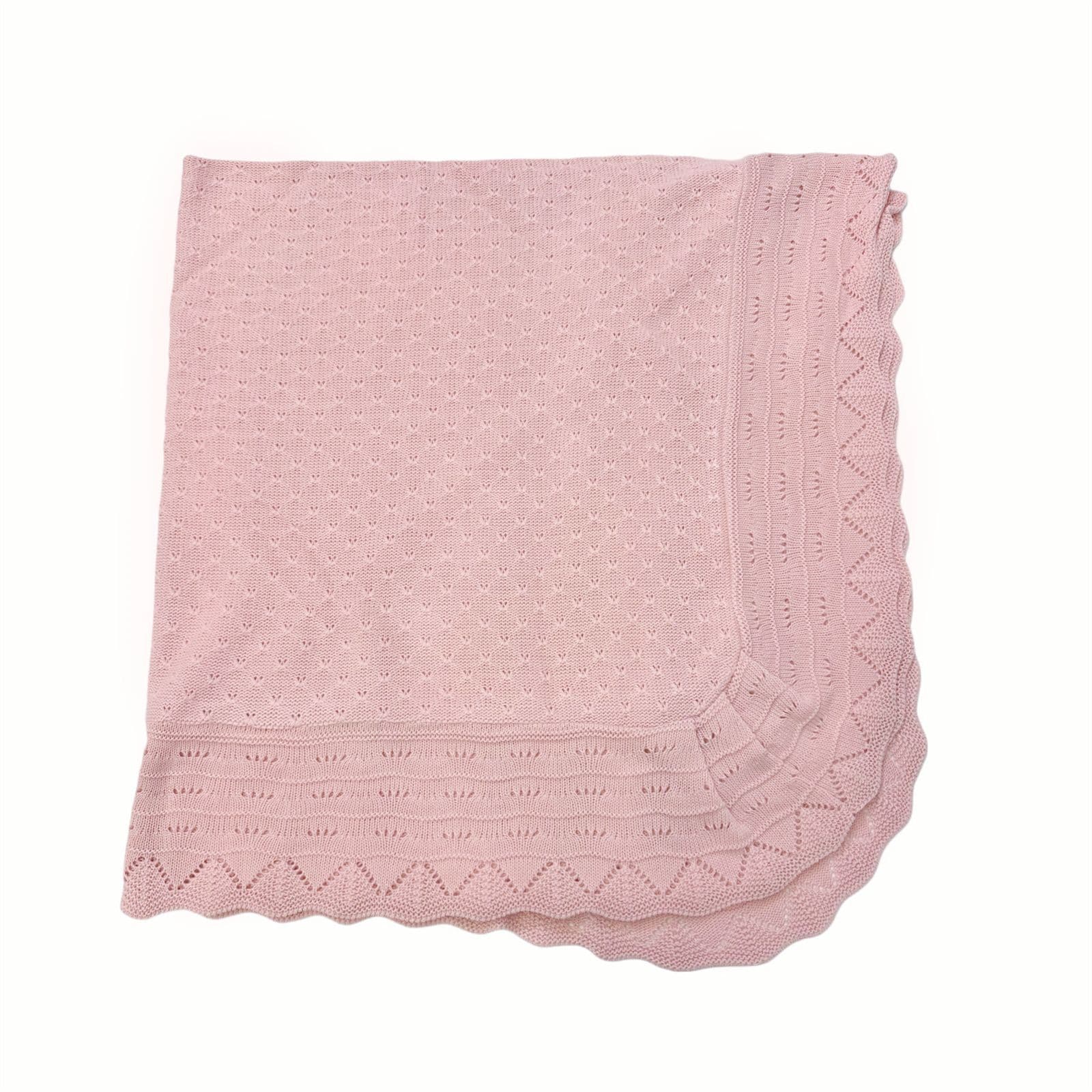 Sardon Baby Girls Spanish Dusty Pink Knitted Shawl with Fur Pom