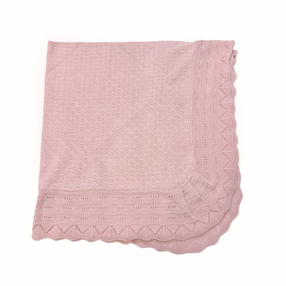 Sardon Baby Girls Spanish Dusty Pink Knitted Shawl with Fur Pom