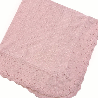 Sardon Baby Girls Spanish Dusty Pink Knitted Shawl with Fur Pom