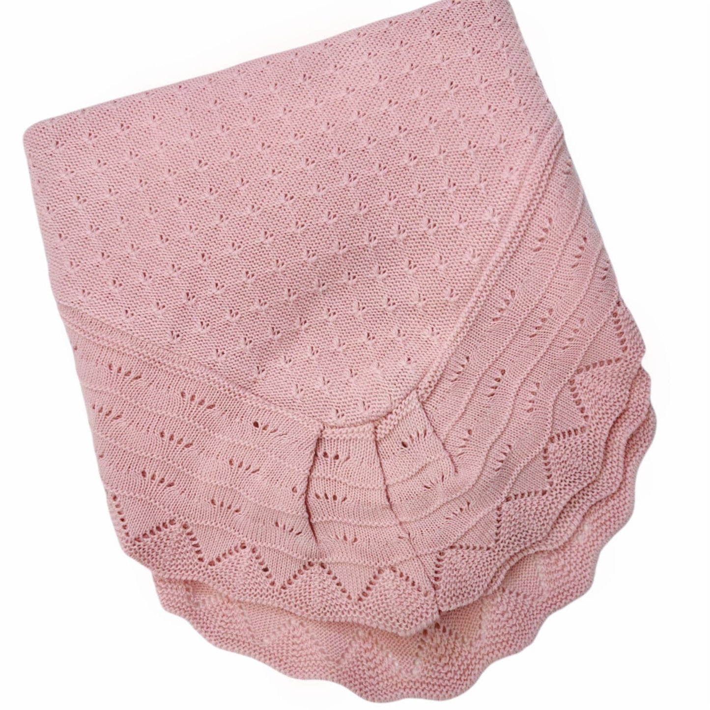 Sardon Baby Girls Spanish Dusty Pink Knitted Shawl with Fur Pom