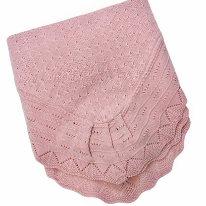 Sardon Baby Girls Spanish Dusty Pink Knitted Shawl with Fur Pom