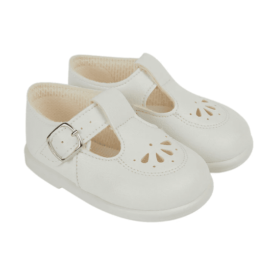 Unisex Matt T-Bar & Punch Detail Hard Sole Shoes "H506 White"