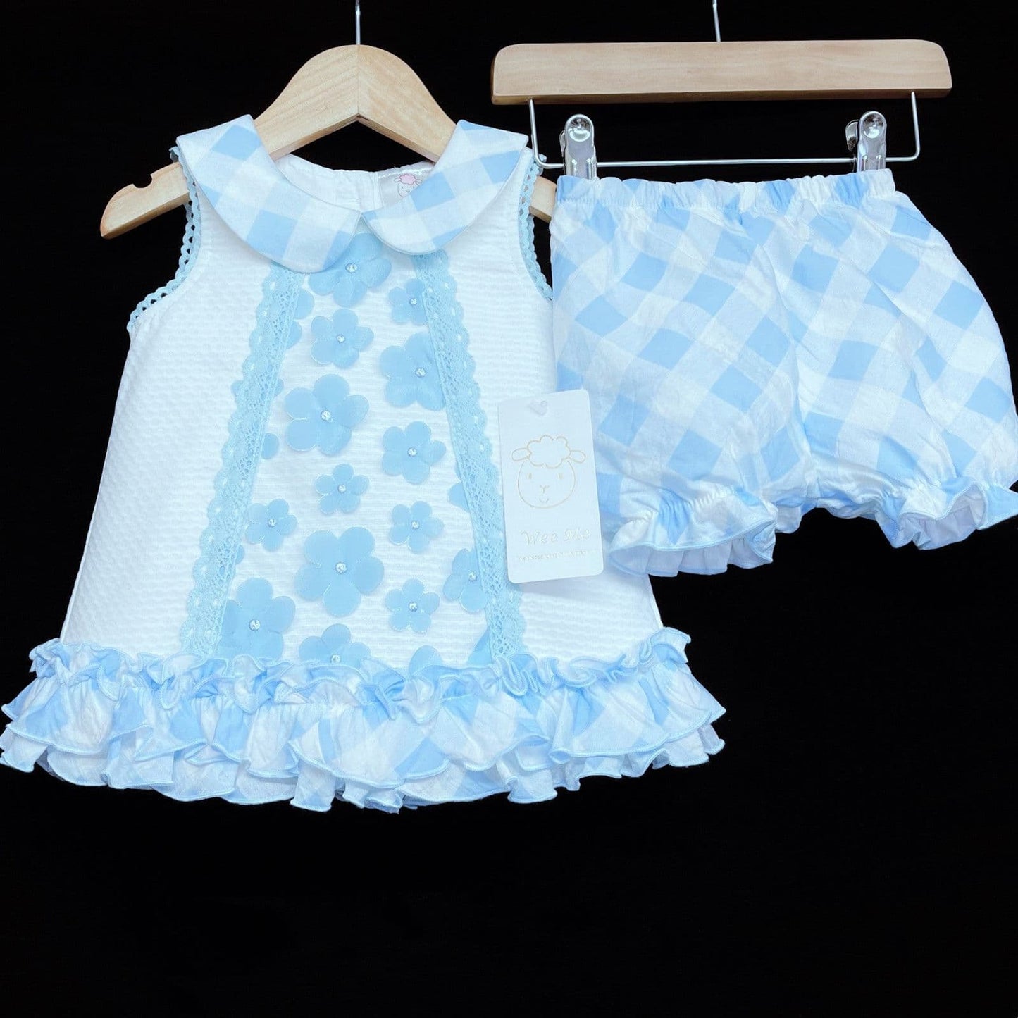 Waffle Dress Blue Organza Flower Details with Knickers "2359B"