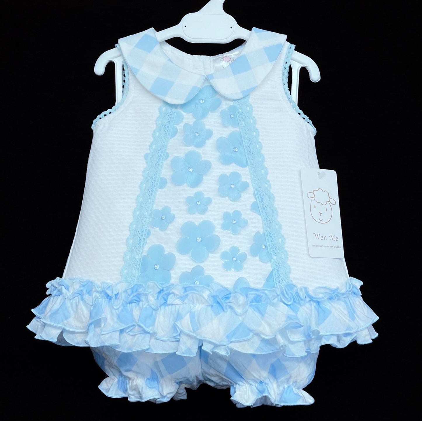 Waffle Dress Blue Organza Flower Details with Knickers "2359B"