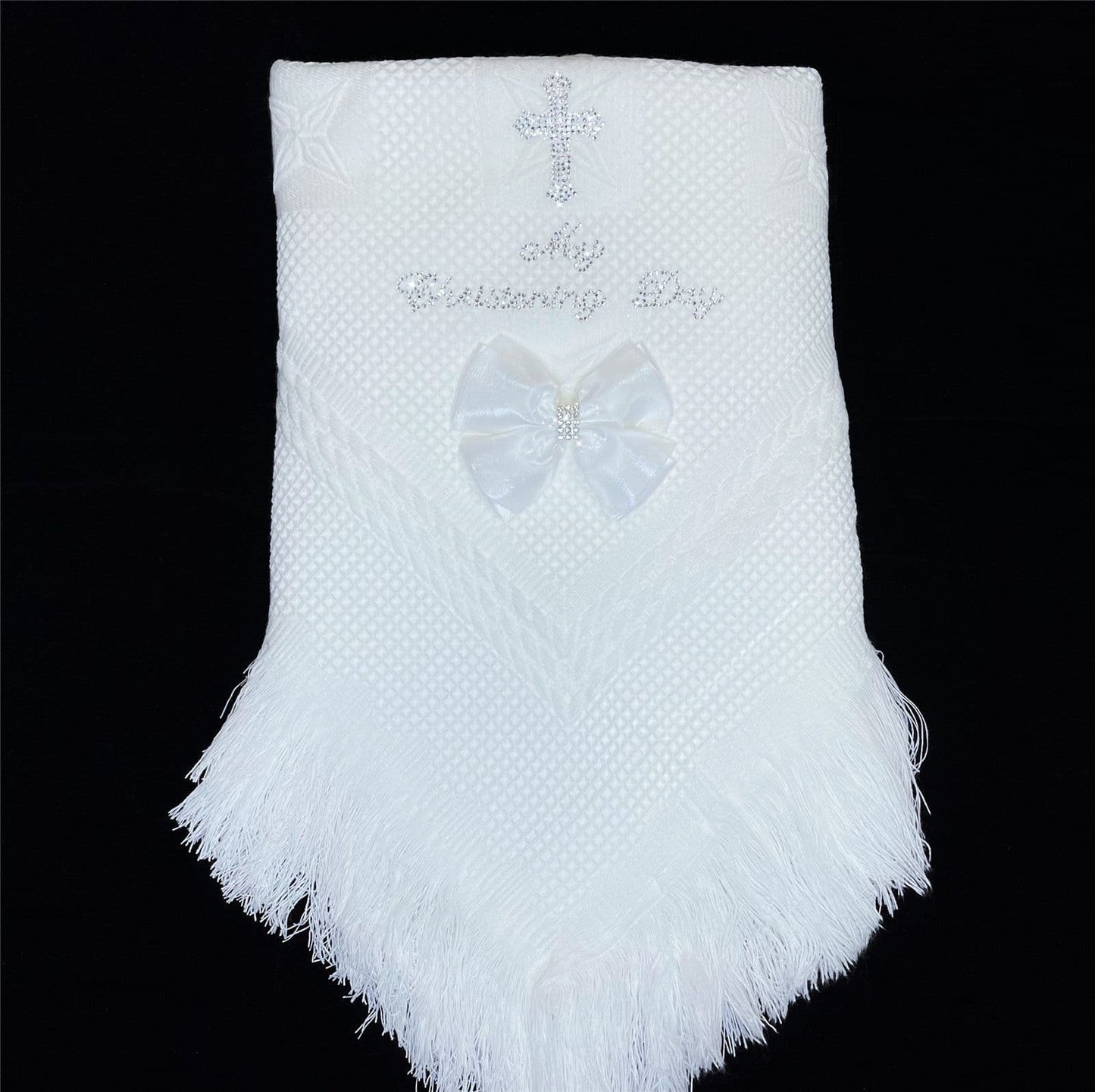 White Diamante Bow Baby Shawl