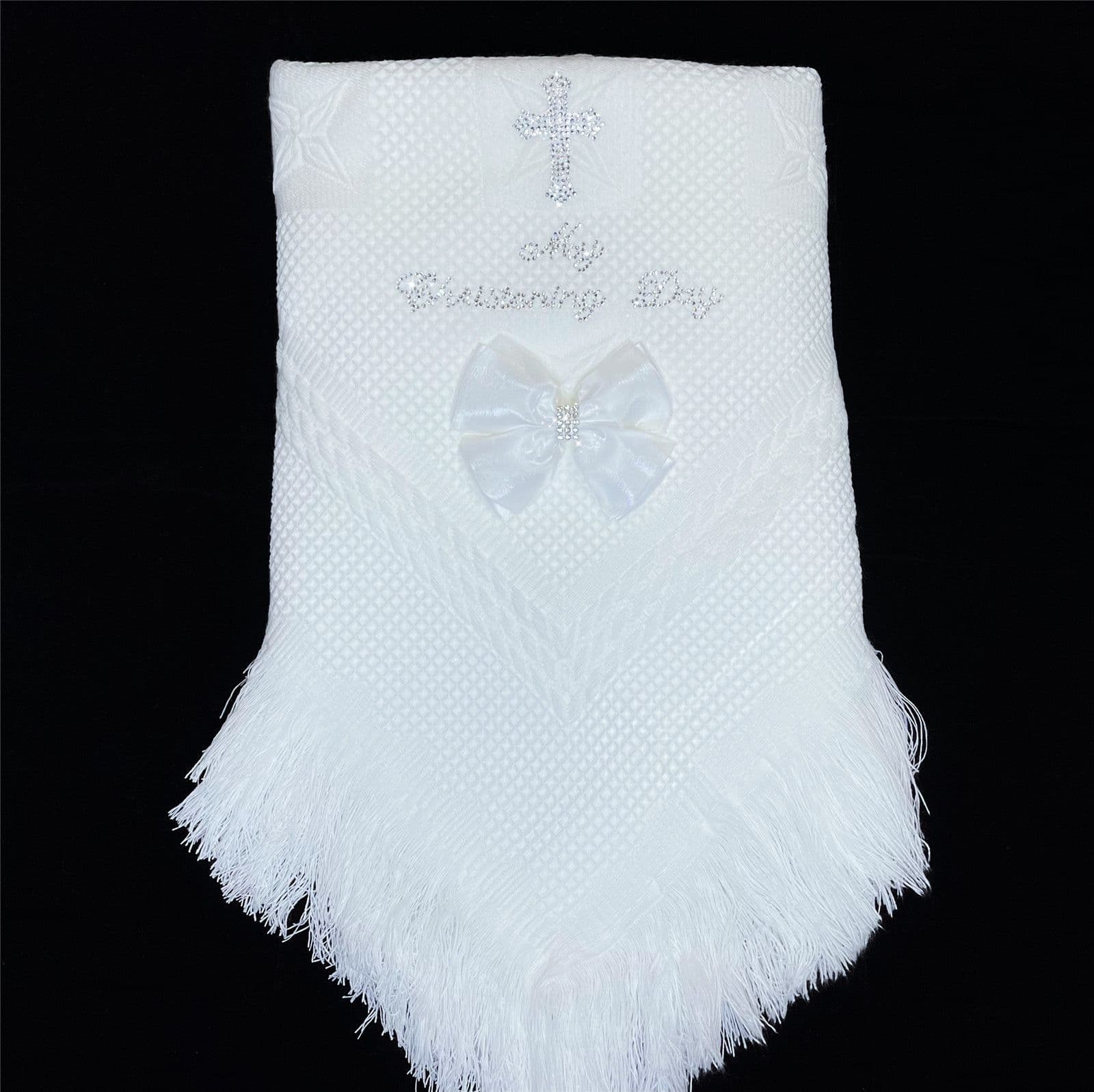 White Diamante Bow Baby Shawl