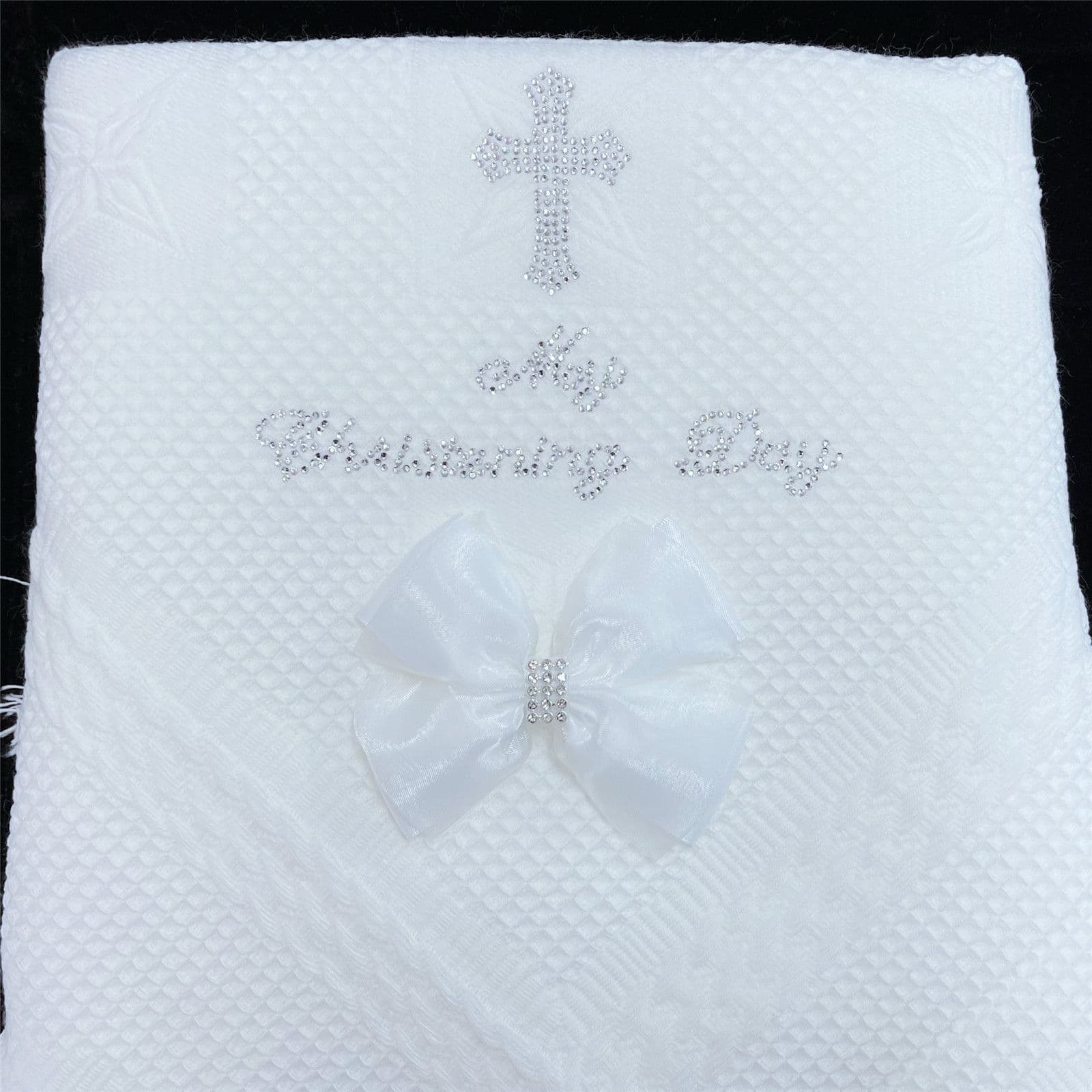 White Diamante Bow Baby Shawl